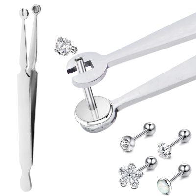NUTLET Piercing Barbell Clamps Tool for All Piercings, Stainless Steel Piercing Pliers Piercing Catch Barbell Clamp Tweezers for Tongue Rings Labret Cartilage Earrings