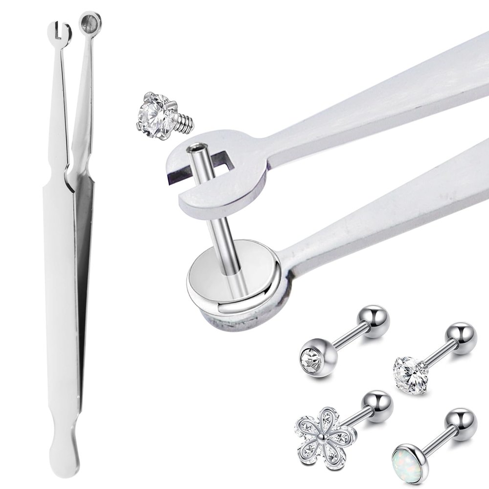 NUTLET Piercing Barbell Clamps Tool for All Piercings, Stainless Steel Piercing Pliers Piercing Catch Barbell Clamp Tweezers for Tongue Rings Labret Cartilage Earrings