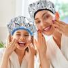 2 Pcs Heat Cap for Deep Conditioning Hair Cap for Oil Treatment Double Layer Aluminum Foil Heat Cap Reusable Steam Cap Processing Caps Shower Cap for Long Thick Hair Dyeing Home Salon Black Blue view 4