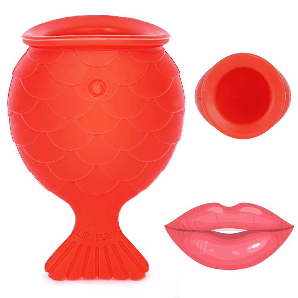 lip pump lip plumper lip enhancerSoft Silicone Fish Shape Lips Enhancer,Fuller Thicker Mouth Fastly Lip Pumps Bigger Device for Women Female (RED)