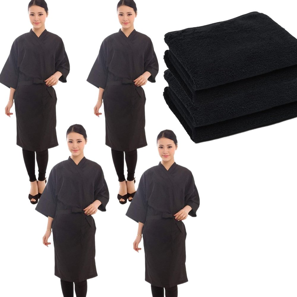 PERFEHAIR Salon Bundle: 4 Salon Robes for Clients and 4 Cotton Hand Towels - Professional Hair Styling and Coloring Kit