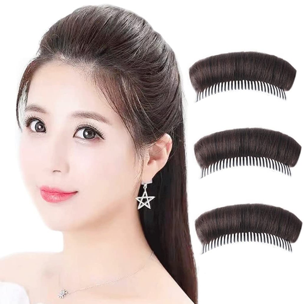 3PCS Hair Pad Styling Insert Tool Hair Bun Invisible False Hair Clip Hair Base Bump Fluffy Increased Hair Pad DIY Hairstyles Accessories for Women Lady(Dark Brown)