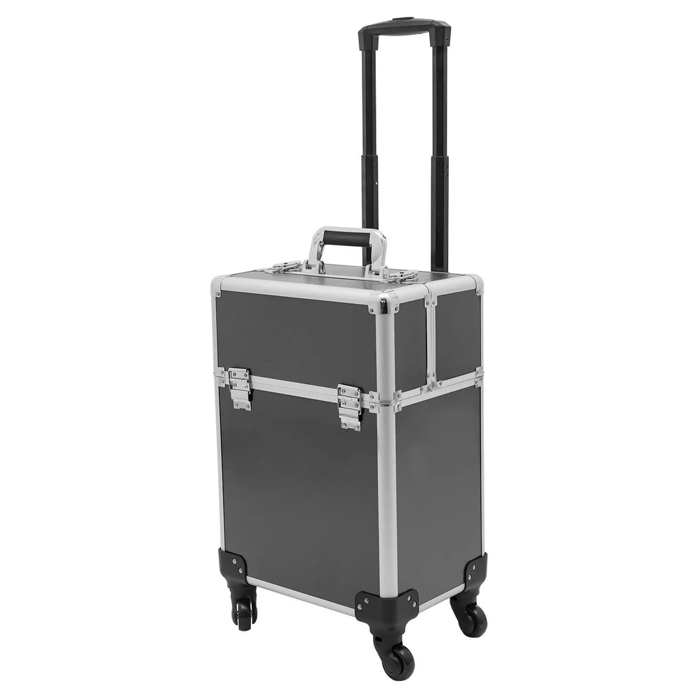 Bathrena Make-Up Trolley, Professional Large Cosmetic Trolley for Travel, Trolley Makeup Case with Handle, Aluminum Cosmetic Case with 4 Removable Universal Wheels