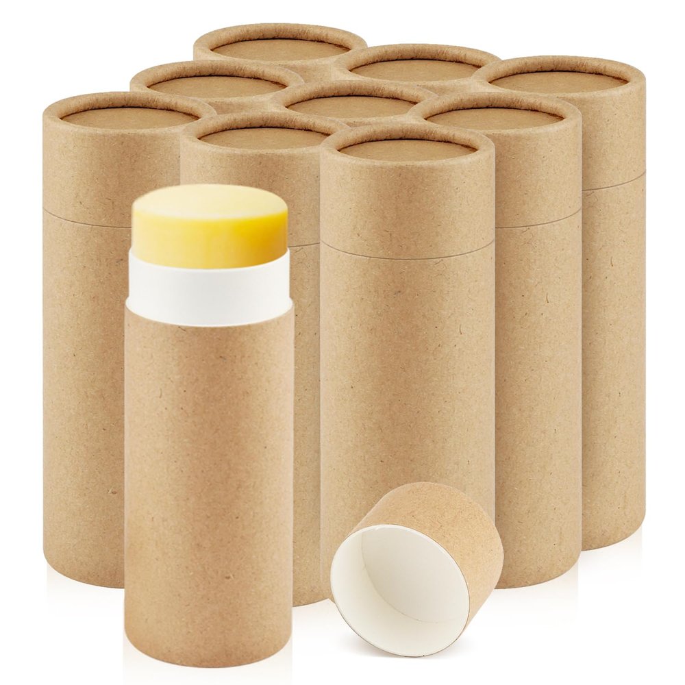 DMuuuDM 10 Pcs 2.5 oz Paperboard Deodorant Tubes,Empty Push-Up Style Kraft Paper Tube Holder,Cardboard Biodegradable Round Solid Container for DIY Homemade Lotion Bars,body Deodorant Sticks- Brown