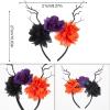 2Pcs Dark Halloween Theme Headbands, Spider Flower Headbands, Devil Skull Spider Decor Hair Band, Gothic Black Orange Halloween Headband for Costume Cosplay Party view 3