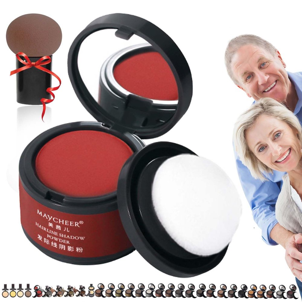 DENGWANG Maycheer Pang Pang Hair Shadow, Maycheer Hair Shadow, Maycheer Hairline Shadow Powder, 30 Colors Magic Root Cover Up, Scalp Cover for Thinning Hair with Mirror and Cushion (#11 Red)