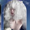 SCORRO Wool Curly Long Thick Wig with Blunt Bangs,Hime Cut Sideburns,Blonde,Black, White Fluffy Curls Daily Wig Subculture Gothic Witch Halloween Cosplay Lolita Wigs for Women (White) view 4