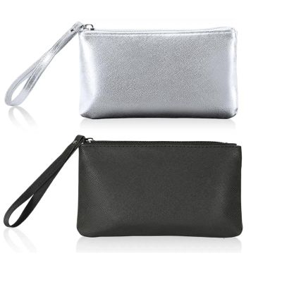 2 Pack Small Zipper Pouch Mini Makeup Bag for Purse Lipstick Cosmetic Travel Make Up Organizer for Women Essentials, Car Change Coin Holder 4.5 x 6.5 Clutch Stadium Approved Wristlet, Black Silver