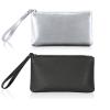 2 Pack Small Zipper Pouch Mini Makeup Bag for Purse Lipstick Cosmetic Travel Make Up Organizer for Women Essentials, Car Change Coin Holder 4.5 x 6.5 Clutch Stadium Approved Wristlet, Black Silver view 1
