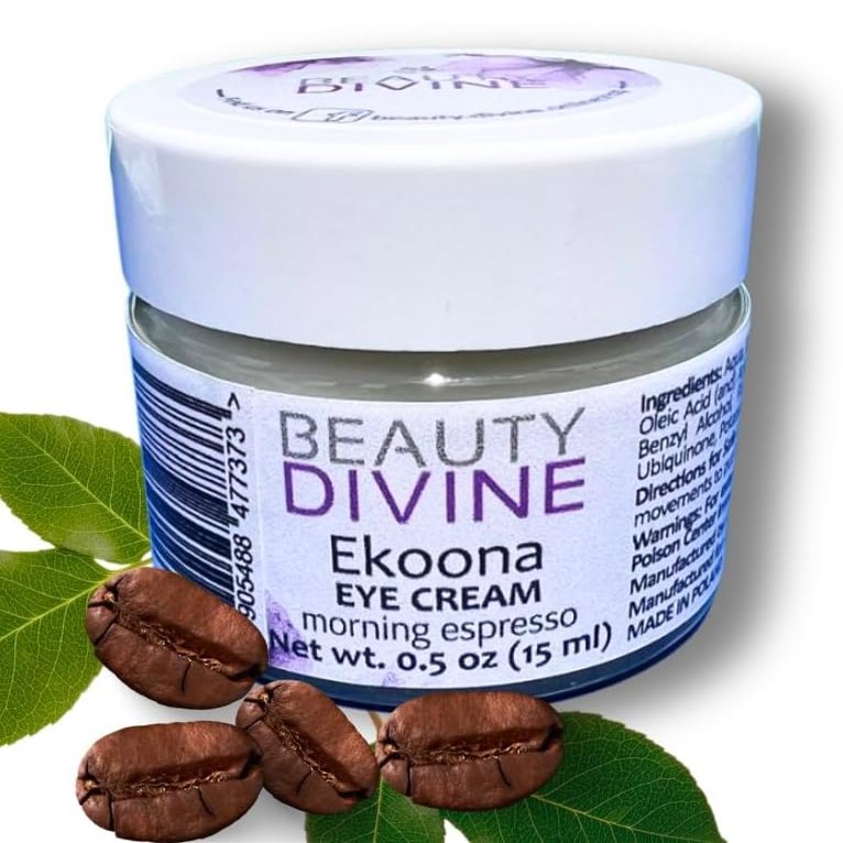 Beauty Divine EYE CREAM/Morning Espresso/Moisturizing Cream For Dark Circles And Puffiness/All Natural/Prickly Pear, Coffee, Q10/Handcrafted and Hand Packed, White