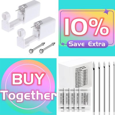 Lyuxzad Ear Nose Piercing Needles 50Pcs 6pcs Nose Piercing Gun for Ear Nose Navel Belly Nipple Lip Tongue Piercing Kits Piercing Tools