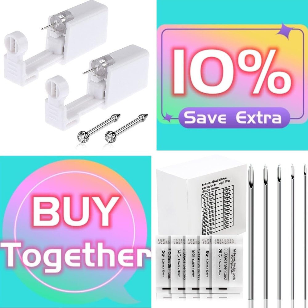 Lyuxzad Ear Nose Piercing Needles 50Pcs 6pcs Nose Piercing Gun for Ear Nose Navel Belly Nipple Lip Tongue Piercing Kits Piercing Tools