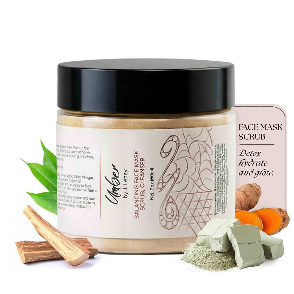 Umber by J 3-in-1 Balancing Face Mask Skincare Detox Clay Face Mask, Scrub & Cleanser with Bentonite & Turmeric Exfoliating & Pore Cleansing Masks for Blemishes, Dark Spots & Reduce Ingrown Hairs