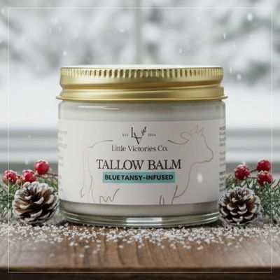 2.0 floz Beef Tallow for Skin Care - Grass Fed Tallow & Honey Balm Ideal for Eczema, Stretch Marks, Redness, Itching - Organic Beef Tallow for Face+Body Moisturizer is Ideal Winter Gift for Women