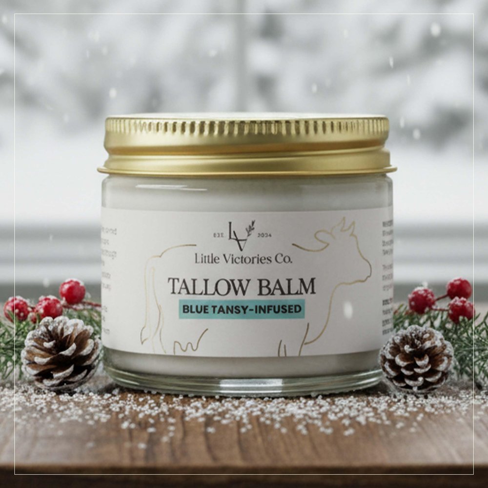 2.0 floz Beef Tallow for Skin Care - Grass Fed Tallow & Honey Balm Ideal for Eczema, Stretch Marks, Redness, Itching - Organic Beef Tallow for Face+Body Moisturizer is Ideal Winter Gift for Women