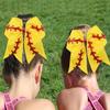 12 PCS Softball Baseball Cheer Bows, Sparkly Rugby Hair Bows with Elastic Hair Ties Accessories for Teens Girls Women Cheerleading Softball Competition Sports (Yellow Red) view 2