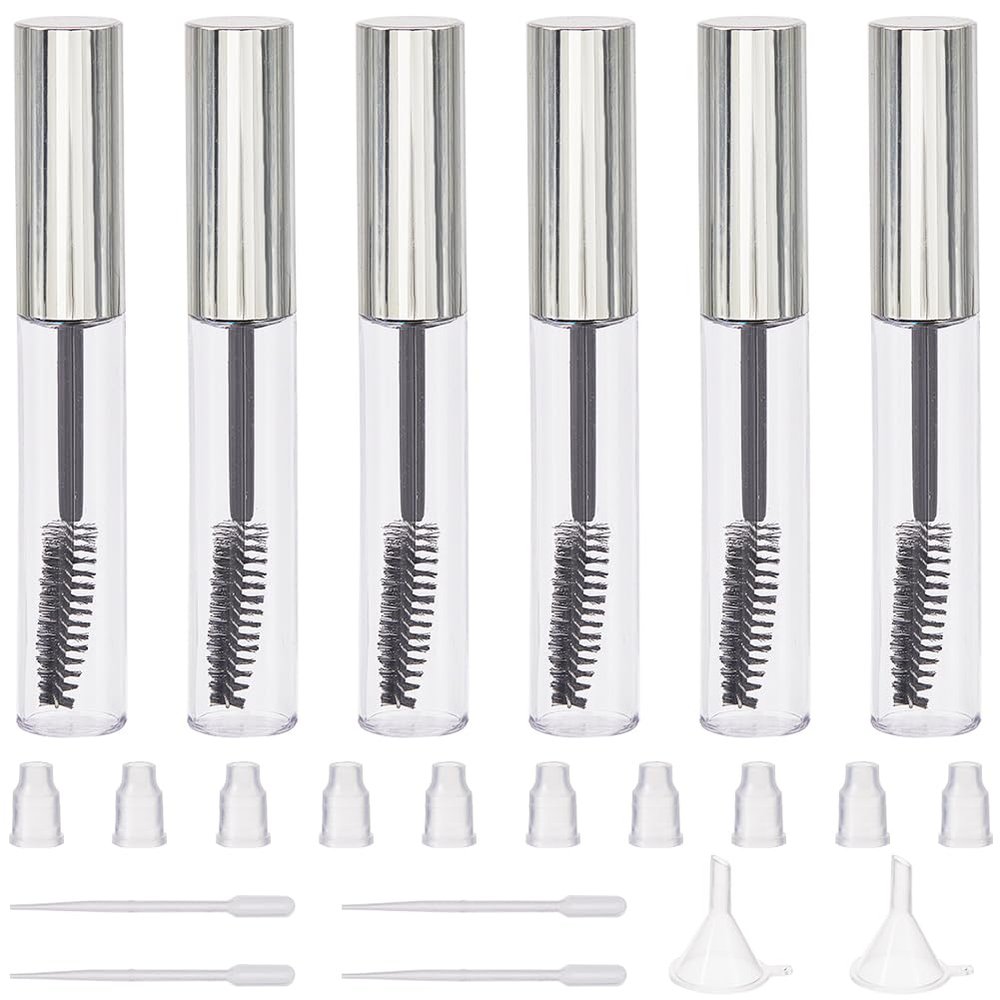 GORGECRAFT 10Pcs 10ml Empty Mascara Tube Bottle Transparent Plastic Eyelash Cream Containers Tubes Bottles with 4Pcs 2ml Dropper 2Pcs Mini Funnel Hopper for Castor Oil DIY Cosmetics Kit