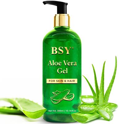 BSY Aloe Vera Gel - 10.1 fl oz | Non-Sticky Aloe Vera Gel for Face, Hair, Skin & Sunburn Relief | Freshly Cut 100% Pure Aloe Vera Gel for Moisturizing Hydrating, Soothing Skincare