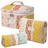 SoGhhd Floral Quilted Makeup Bag Set for Women Aesthetic Travel Large Cute Cosmetic Toiletry Pouch Lightweight Cotton Tote Purse Organizer Insert Valentines_Gifts for Her, c01 (3PCS#09Retro Ethnic) view 1