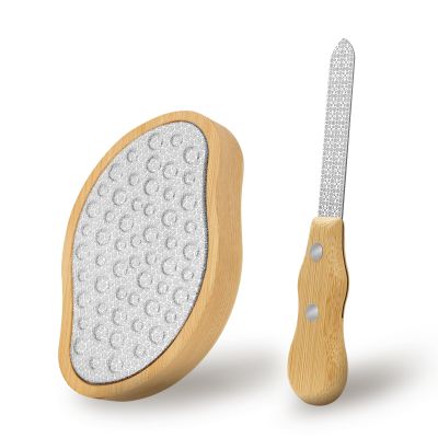 SG Nekoo Stainless Steel Foot Scrubber Shower(1 PCS) - Nano-Glass Pedi Egg Pumice Stone for Feet Dead Skin, Plastic-Free Pedicure Foot File Callus Remover - Bamboo Handle