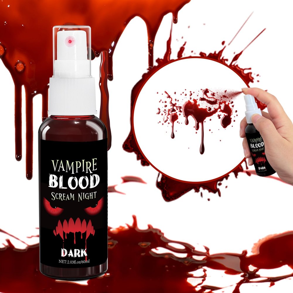 Fake Blood Spray, 2.03 oz Vampire Blood Splatter, Halloween Fake Blood for Clothes, Zombie Bride, Vampire and Monster SFX Scary Clown Makeup & Dress Up,1 Pack1