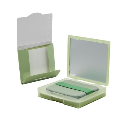 LuckyOpt 200 Oil Blotting Sheets With Mirror & Puff - Portable Oil Control Film for Face, Not Destroy Base Makeup - Oil Absorbing Sheets for Women & Men On The Go (Green Tea)