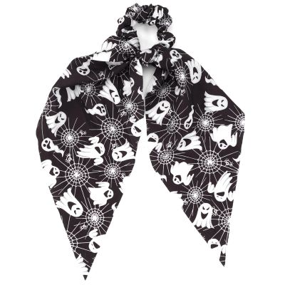 Halloween Hair Ties for Women Girls Spooky Ghost Spider Web Hair Scrunchies Black White Hair Tie Ribbon Hair Bows Halloween Party Gifts Hair Accessories