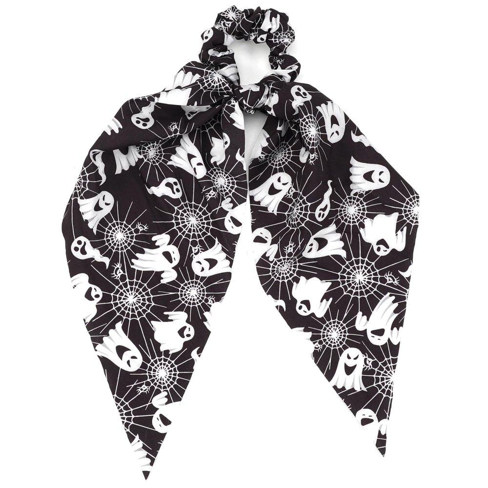 Halloween Hair Ties for Women Girls Spooky Ghost Spider Web Hair Scrunchies Black White Hair Tie Ribbon Hair Bows Halloween Party Gifts Hair Accessories