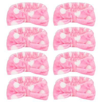 CIEHER 8 Pcs Spa Headbands for Women & Girls - Pink Dot Spa Headbands for Bachelorette Party, Sleep Party, Skincare, Makeup & Face Wash Use