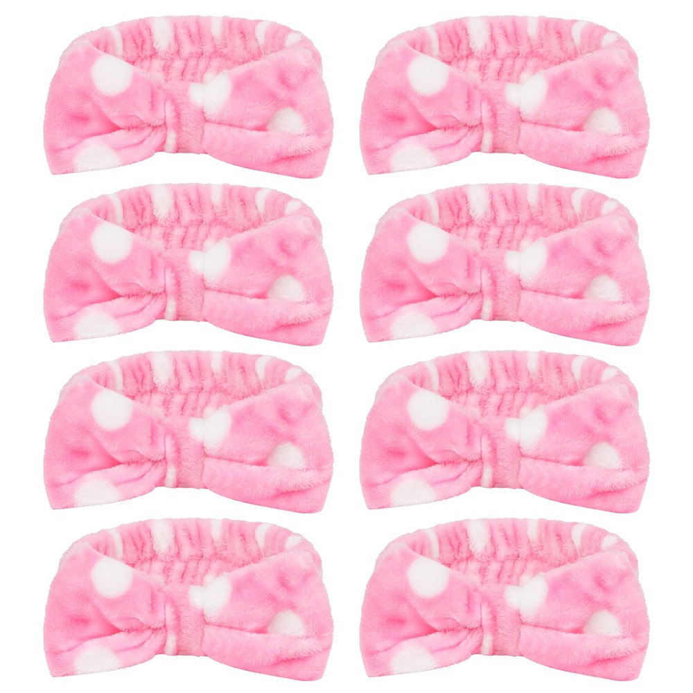 CIEHER 8 Pcs Spa Headbands for Women & Girls - Pink Dot Spa Headbands for Bachelorette Party, Sleep Party, Skincare, Makeup & Face Wash Use