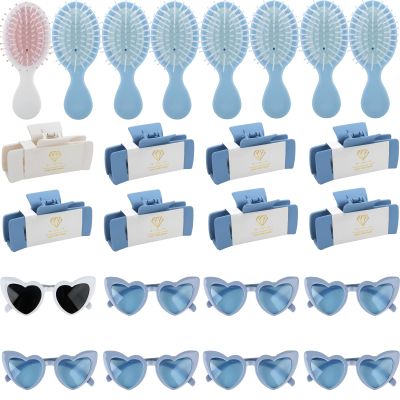 24pcs Bridesmaid Proposal Gifts 4.1inch square Hair Claws Bachelorette Claw Clip Matte Hair Clips Sunglasses set of 16 Girls Trendy Cute Hair Clips for Wedding Party Favors (16pcs White&Dusty Blue)