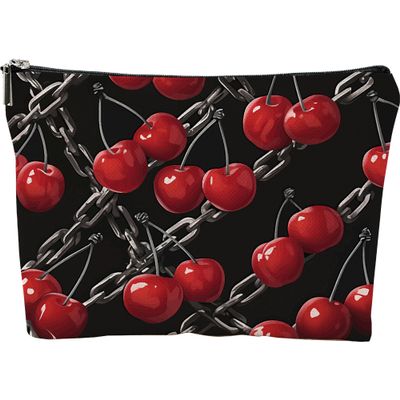 AMHGLW Makeup Bag For Woman,Makeup Bag Organizer,Cosmetic Pouch-Multifunctional Toiletry Bag-Chain & Cherry Full Print Canvas Zipper Cosmetic Bag-Gift For Family & Friends-A08