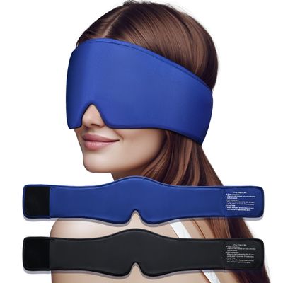 2 Pack Cooling Gel Eye Mask - Puffy Eyes, Dark Circles, Migraine Relief, FSA Eligible, FACEMOON Reusable Sleep Mask for Ice Cold Compress, Long Lasting Comfort for Dry Eyes(Black,Blue)