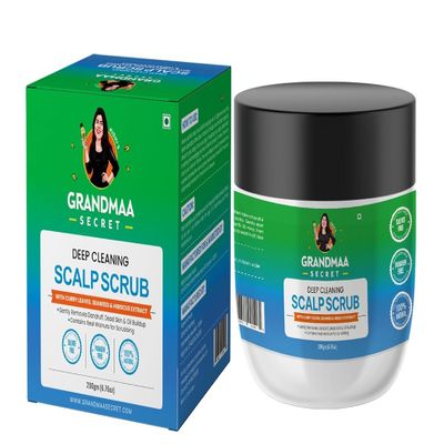 GRANDMA SECRET'S Scalp Scrub - Natural Curry Leaves & Seaweed Walnut Scrub for Dandruff, Buildup, Dead Skin - Cleansing and Exfoliating Dry Scalp Scrub - Sulphate/Parabens Free - 200mL