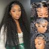 13x6 Deep Wave Lace Front Wigs Human Hair 200 Density HD Lace Front Wigs Human Hair Pre Plucked Bleached Knots Glueless Wigs Human Hair Wet and Wavy for Women (Natural Black 13X6, 26 inch, Curly) view 1