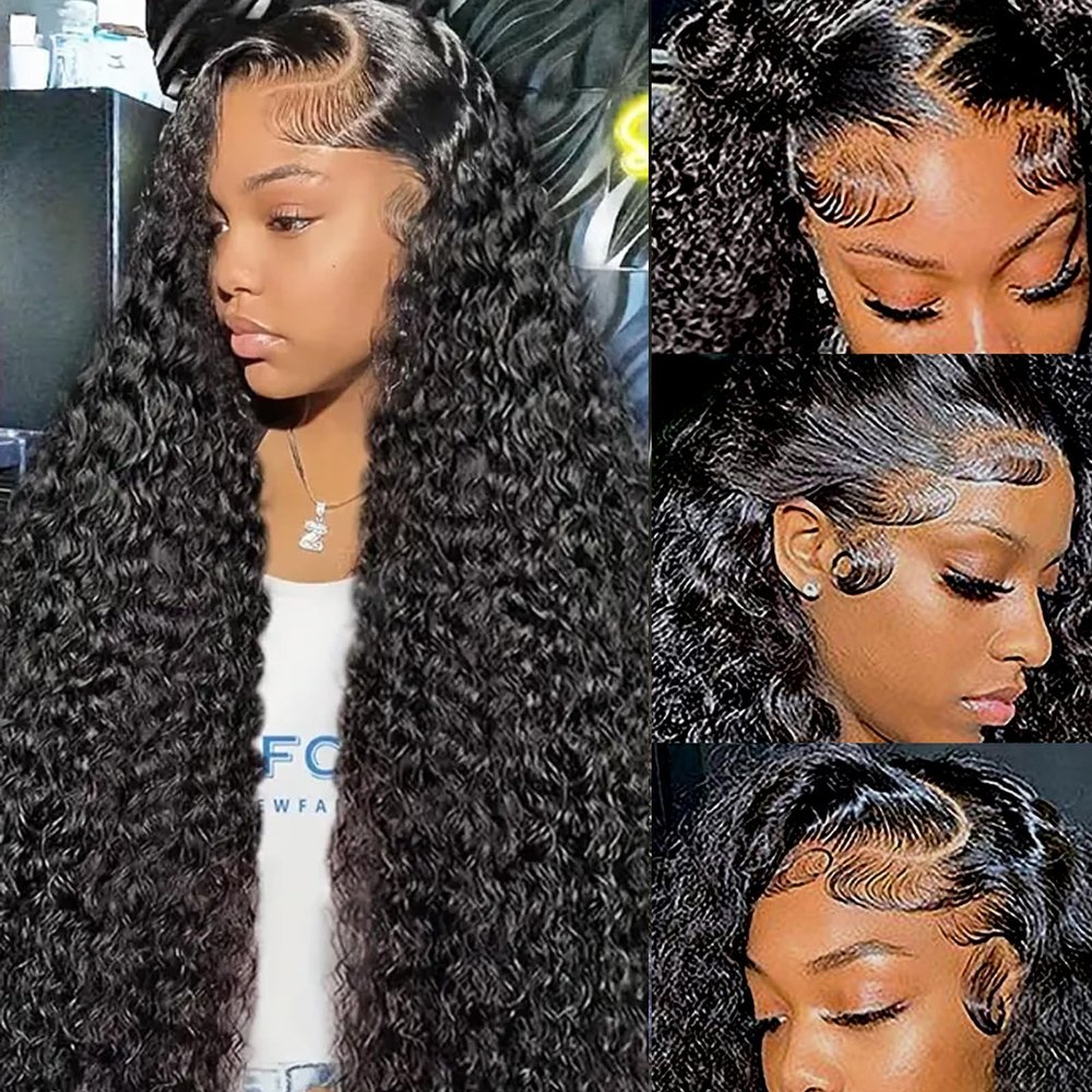 13x6 Deep Wave Lace Front Wigs Human Hair 200 Density HD Lace Front Wigs Human Hair Pre Plucked Bleached Knots Glueless Wigs Human Hair Wet and Wavy for Women (Natural Black 13X6, 30 inch, Curly)
