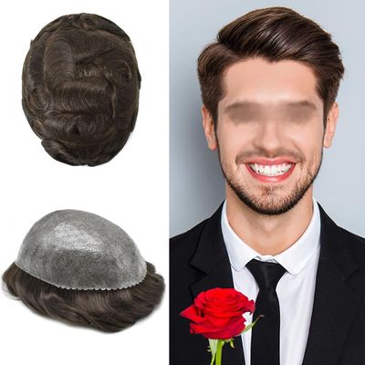 LYRICAL HAIR Toupee for Men Human Hair Replacement System Full Poly Skin Durable Injected PU Mens Hair Piece Wigs Protesis Capilar Para Hombre 5"X7" #3 Dark Brown-110% Light to Medium Density