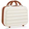 JZRTravel 14 inch Hard Shell Makeup Train Case Portable PC ABS Mini Suitcase for Organizer Cosmetics Makeup Brushes Toiletry Beige view 1