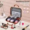 JZRTravel 14 inch Hard Shell Makeup Train Case Portable PC ABS Mini Suitcase for Organizer Cosmetics Makeup Brushes Toiletry Beige view 3