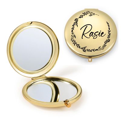 Rayiant Personalized Name Pocket Mirror with Birth Flower, Makeup Mirror for Travel, Ultra Thin Compact Vanity, Portable for Handbag, Purse, Travel Essential (C- Gold)