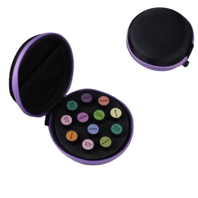 BLIRITEL EVA Essential Oils Organizer Bag,Hard Shell Essential Oil Storage Carrying Case for 12 Bottles,Round Essential Oils Boxes Storage Case for 1ml/2ml/3ml Roller Bottles (Purple)