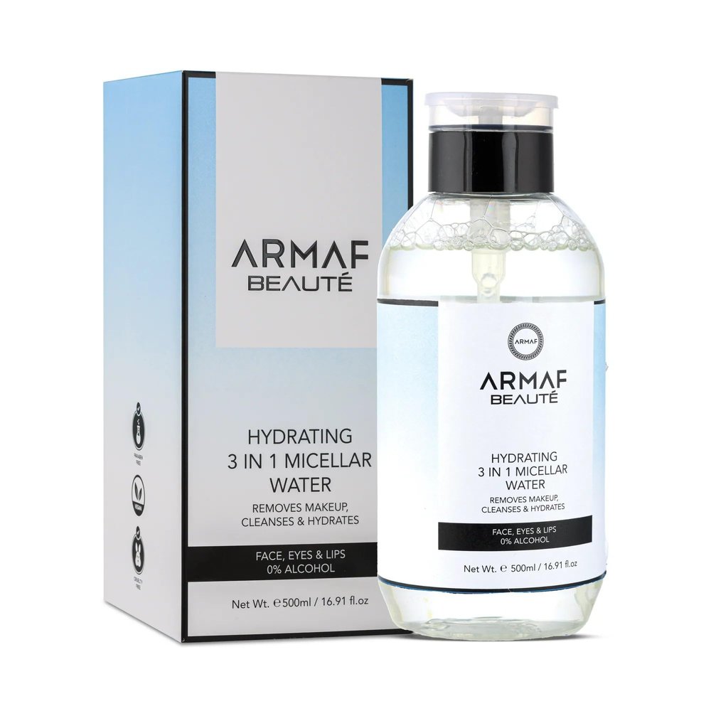 Armaf Beaut Hydrating 3 in 1 Micellar Water - Makeup Remover, Oil Free Water Based Cleanser for Face, 500ml/16.91 fl.oz, Clear