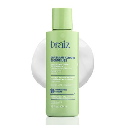 braiz Blonde Liss 3.38oz - Brazilian Keratin Single Step Hair Straightening Treatment - No Frizz - No Yellow Tones - Repair & Nourishment for Bleached and Blond Hair