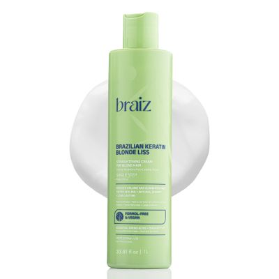 braiz Blonde Liss 33.81oz - Brazilian Keratin Single Step Hair Straightening Treatment - No Frizz - No Yellow Tones - Repair & Nourishment for Bleached and Blond Hair