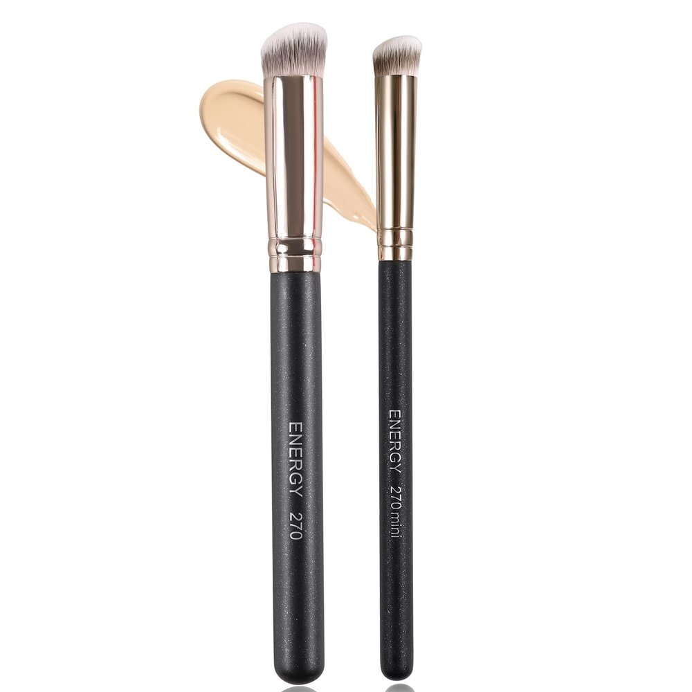 ENERGY Concealer Makeup Brush Set Professional Under Eye Make Up Brushes Perfect For Liquid Cream Powder Founation Blending Soft Vegan Angled Travel Cosmetics Applicator 2pcs