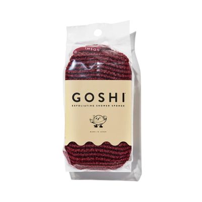 GOSHI Exfoliating Shower Sponge - Rip-Resistant, Rapid-Drying Exfoliating Bath Sponge for All Skin Types - Brick Red - Made in Japan