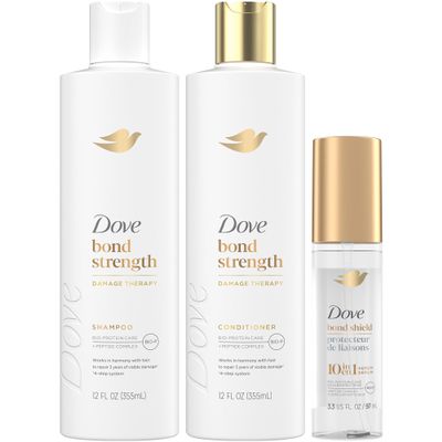 Dove Bond Strength Shampoo & Conditioner Set + Hair Serum Bundle Repair Treatment for Damaged and Frizzy Hair (3 Piece Set)