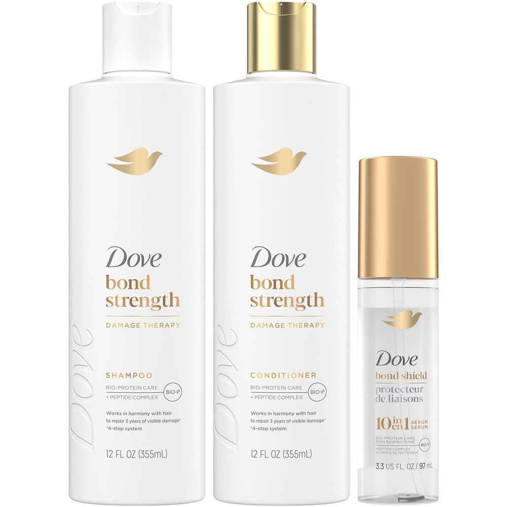 Dove Bond Strength Shampoo & Conditioner Set + Hair Serum Bundle  Repair Treatment for Damaged and Frizzy Hair (3 Piece Set)