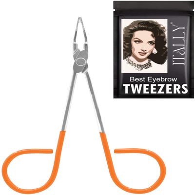 ITALLY Professional Salon TWEEZERS with Easy Scissor Handle, The BEST PRECISION EYEBROW TWEEZERS Men/Women, Pinzas Para Cejas, Ingrown Hair, Blackhead; Neon Colors MADE IN MEXICO (Neon-Orange)
