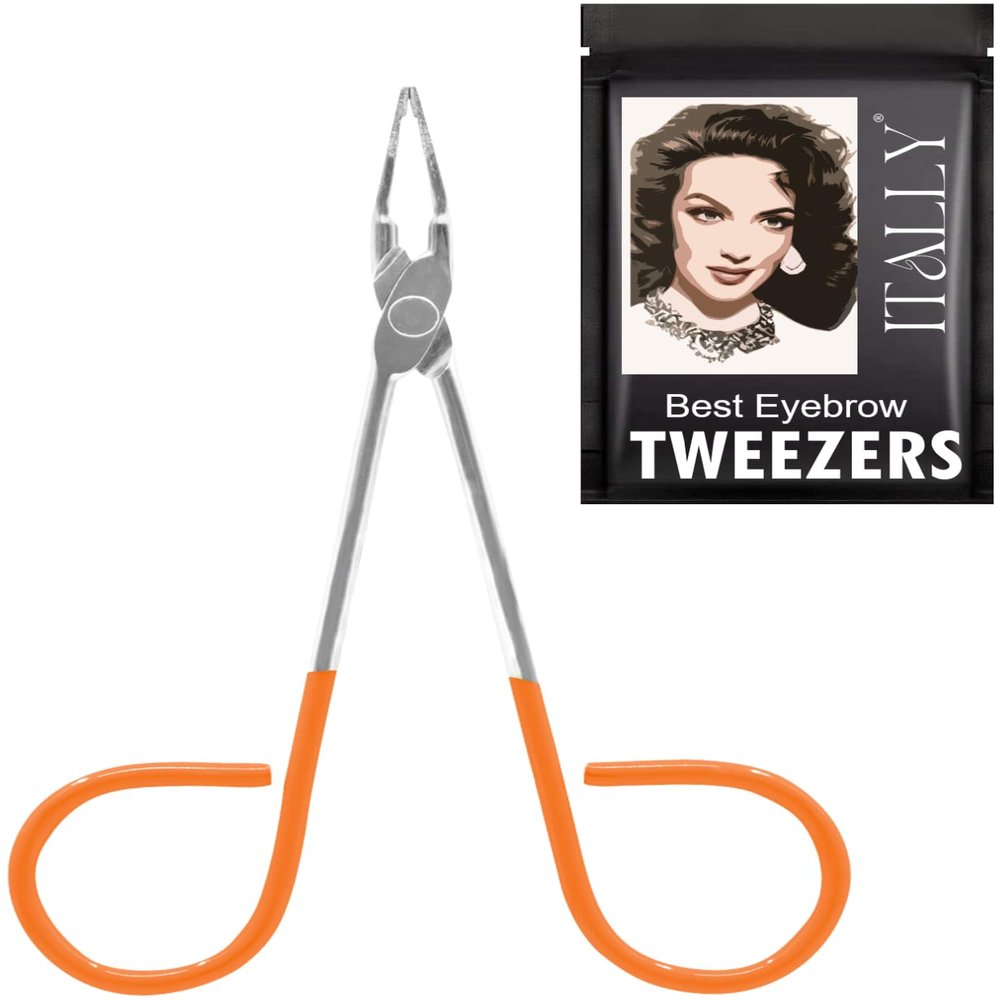 ITALLY Professional Salon TWEEZERS with Easy Scissor Handle, The BEST PRECISION EYEBROW TWEEZERS Men/Women, Pinzas Para Cejas, Ingrown Hair, Blackhead; Neon Colors MADE IN MEXICO (Neon-Orange)